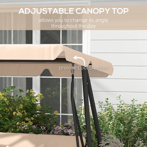 Outsunny 2-in-1 Garden Swing Seat Bed, 3 Seater Convertible Swing Chair Bench with Tilting Canopy, Cushioned Seat and 2 Pillows for Patio, Garden, Light Brown