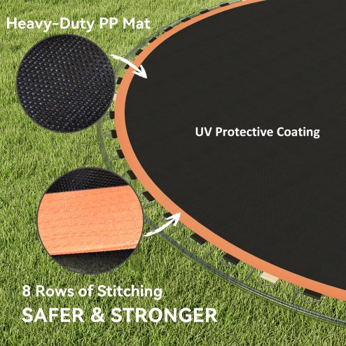SPORTNOW Trampoline Replacement Mat with Eight Rows of Stitching, Spring Pull Tool, 54 V-Hooks, for 10ft Trampoline, Using 14cm Springs, Trampoline Jumping Mat, Orange