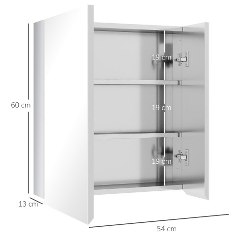 kleankin Bathroom Mirror Cabinet, Stainless Steel Wall-Mounted Bathroom Storage Cabinet with 2 Hinged Doors and Shelves for Laundry Room, 54W x 60Hcm, Silver