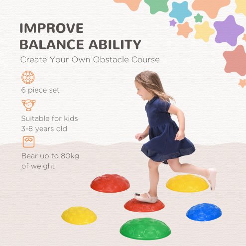 ZONEKIZ Stepping Stones Kids, 6PCs Balance River Stones with Non-Slip Mats, Indoor Outdoor Sensory Toys, Obstacle Course for Ages 3-8 Years, Stackable - Multicoloured