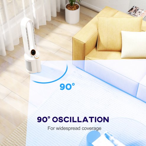 HOMCOM Bladeless Tower Fan with UV Sterilisation & Humidifier, 3-in-1 Air Cooling Fan with Oscillation, 12-Speed, Remote Control, 8H Timer, Sleep Mode, for Home Office, White