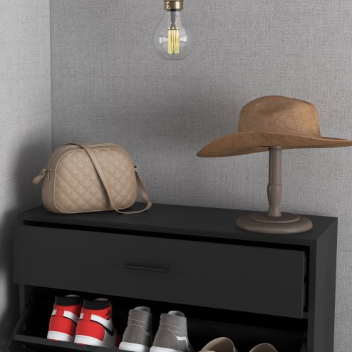 HOMCOM 3 Drawer Shoe Cabinet with 2 Flip Doors, Sliding out Drawer and Adjustable Shelf for 12 Pairs of Shoes, Narrow Shoe Storage Cabinet for Hallway, Entryway