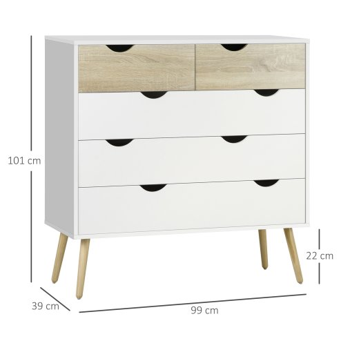 HOMCOM Nordic Style Chest of Drawers, 5 Drawer Dresser with 4 Tapered Legs and Groove Handles, Storage Organiser Side Cabinet for Bedroom, Living Room