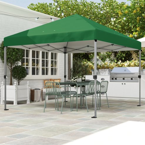 Outsunny 3 x 3(m) Pop Up Gazebo, 1 Person Easy up Marquee Party Tent with 1-Button Push, Adjustable Straight Legs, Wheeled Bag, Stakes, Ropes, Sandbags, Instant Shelter, Green