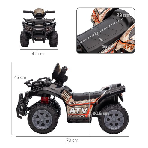 HOMCOM 6V Kids Electric Ride on Car Toddlers Quad Bike All Terrain Vehicle Toy With Music for 18-36 months Black