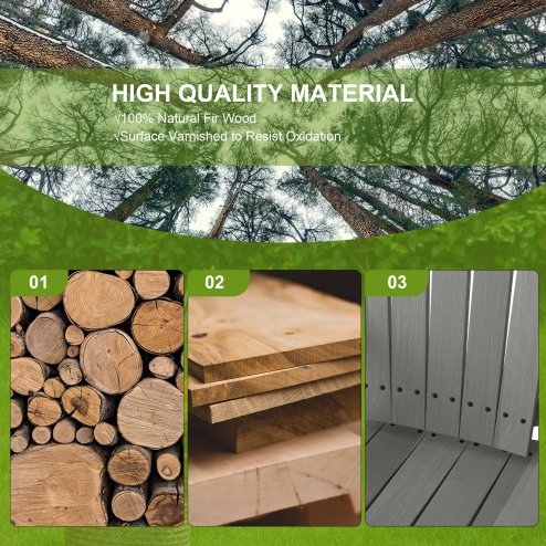 Outsunny Wood Patio Chair Bench 2 Seats with Centre Coffee Table, Garden Bench for Lounging and Relaxing Outdoors, Grey