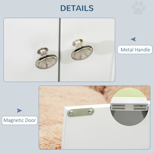 PawHut Raised Dog Bowls for Large Dogs Pet Feeding Station w/ Stand, Storage, Two Stainless Steel Bowls - White