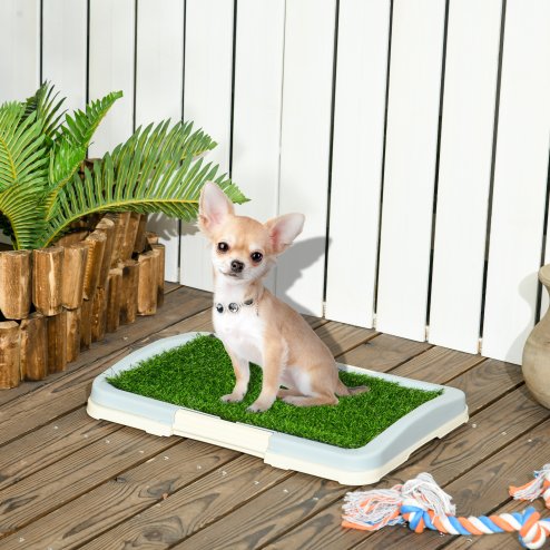 PawHut Dog Toilet, Puppy Training Pad Indoor, Portable Puppy Pad with Artificial Grass, Grid Panel, Tray, 46.5 x 34cm Image