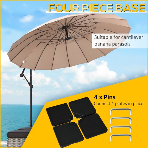 Outsunny Set of 4 Parasol Base Weights, Umbrella Weight Set for Banana Hanging Cantilever Umbrella, Can Be Filled with Sand or Water, Black
