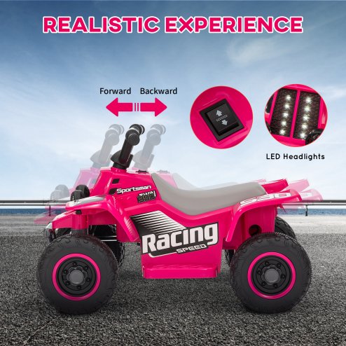 AIYAPLAY 6V Electric Car for Kids, Battery Powered Kids ATV, Quad Bike with Forward Backward, LED Headlights, for Ages 18-36 Months, Pink