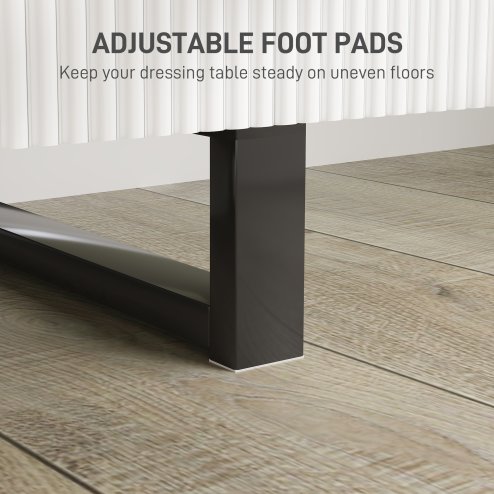 HOMCOM LED Lighted Dressing Table with Leaf Shape Mirror, Modern Vanity Desk with 5 Drawers, Makeup Desk with Fluted Panels, White