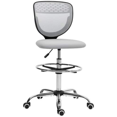 Vinsetto Drafting Chair, Swivel Office Draughtsman Chair, Mesh Standing Desk Chair with Adjustable Foot Ring, Armless, Light Grey