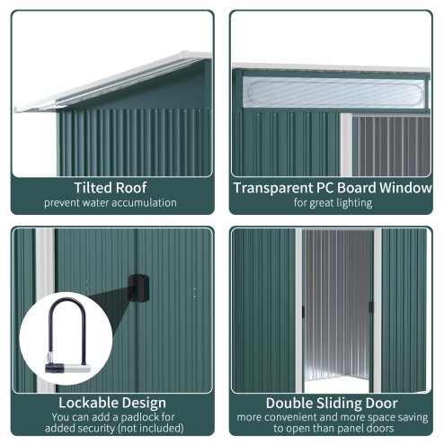 Outsunny 8.5 x 4ft Metal Shed with Lightsky Panels, Garden Storage Tool House with Double Doors for Garden, Patio and Lawn, Green