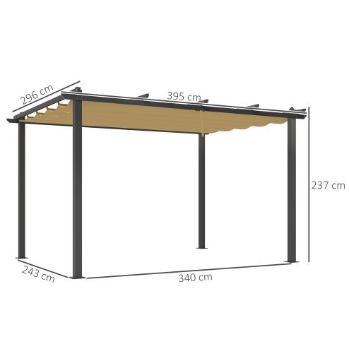 Outsunny 3 x 4m Pergola with Retractable Roof, Aluminium Frame Garden Gazebo Canopy Outdoor Sun Shade Shelter for Grill, Patio, Deck, Khaki