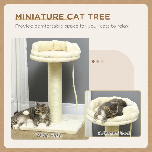 PawHut 83cm Cat Tree, Cat Tower for Indoor Cats w/ Sisal scratching posts, Enlarged Kitten Bed, Ball & String Toy - Cream