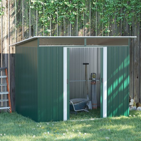 Outsunny 8.5 x 6ft Metal Shed with Lightsky Panels, Garden Storage Tool House with Double Doors for Garden, Patio and Lawn, Green