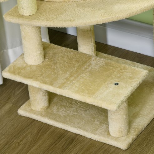 PawHut Cat Tree Tower for Indoor Cats Cat Scratching Post 100cm Climbing Frame Kitten Activity Centre with Sisal Condo Hammock Bed Hanging Toy, Cream White