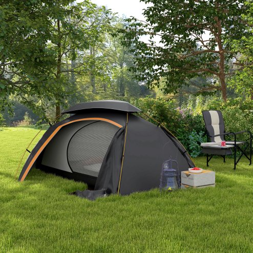 Outsunny 1-2 Man Camping Tent, Dome Tent with Removable Rainfly and Aluminium Frame, 2000mm Waterproof, Portable with Bag, for Fishing Hiking Festival, Dark Grey