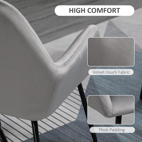 HOMCOM Modern Accent Chair, Velvet-Feel Fabric Upholstered Armchair with Metal Base for Living Room, Grey