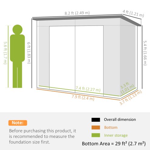 Outsunny 8 x 4FT Garden Shed, Galvanised Metal Shed, Easy to Assemble, Outdoor Tool Storage Shed with Pent Roof, Lockable Door and 2 Vents, Light Grey