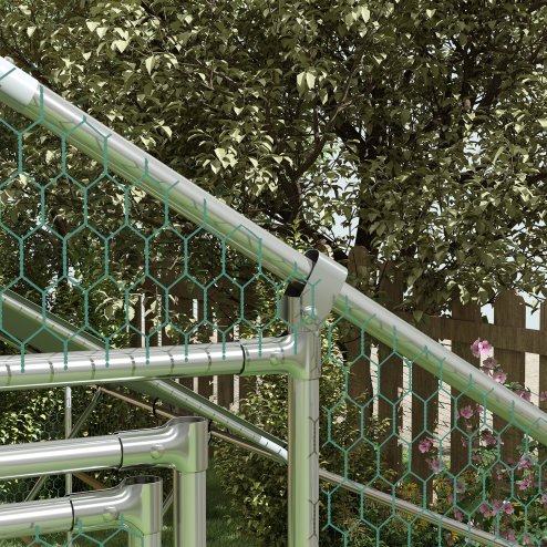 PawHut Walk-in Chicken Run, Galvanised Chicken Coop with Water-Resistant and UV-Resistant Cover, Feeding Door, Hanging Feeder, Perch, Hen Poultry House, for 6-8 Chickens, Ducks, Rabbits, Geese