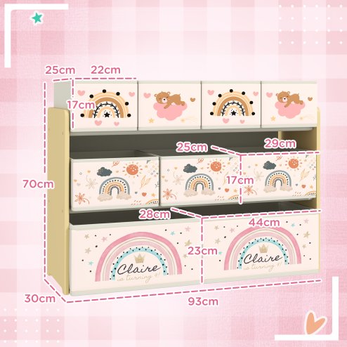 AIYAPLAY Kids Toy Storage Unit, 3-Tier Toy Organiser Shelf with 9 Non-Woven Fabric Boxes for Toys, Books, Dinosaur-Style Toy Storage Organiser for Bedroom, Nursery, Yellow