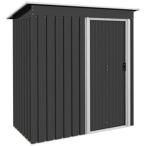 Outsunny 5 x 3ft Garden Storage Shed with Sliding Door and Sloped Roof, Lean to Outdoor Equipment Tool Shed for Garden, Black