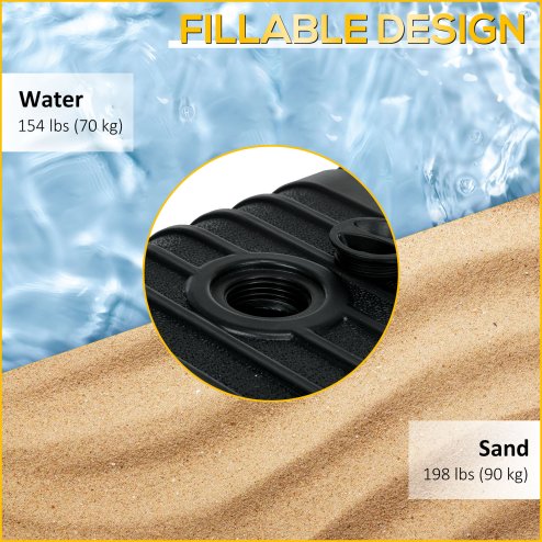 Outsunny 90kg Cantilever Parasol Base with Wheels, Heavy Duty HDPE Plastic Umbrella Stand Weights for Cantilever Banana Parasol with Handle, 70kg Water and 90kg Sand Filled, Black