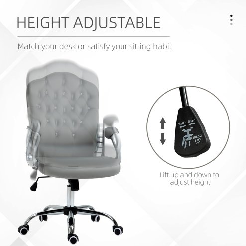 Vinsetto Home Office Chair, Velvet Computer Chair, Button Tufted Backrest with Swivel Wheels, Adjustable Height and Tilt Function, Grey