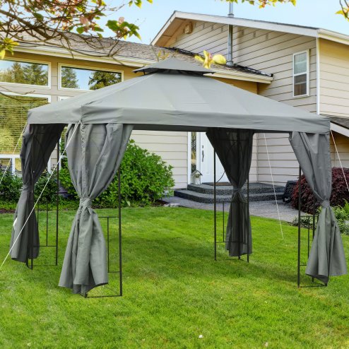 Outsunny 3 x 3 m Garden Gazebo Double Roof Marquee Patio Wedding Party Tent Canopy Shelter with Sidewalls (Dark Grey)
