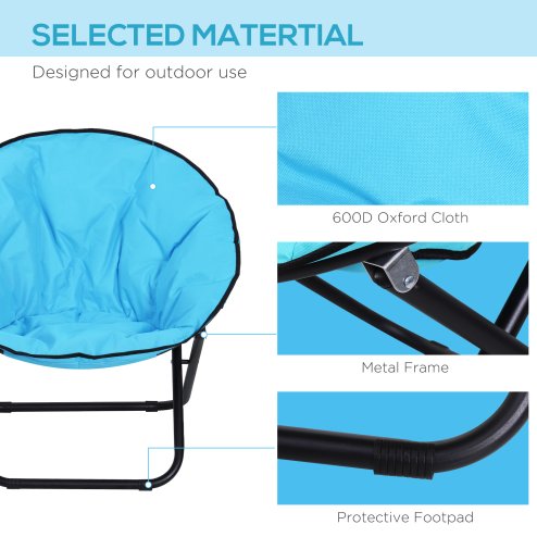 Outsunny Camping Moon Chair, Portable Folding Camping Chair for Adults with Wide Padded Oxford Seat for Outdoor Camp, Travel, Fishing, Beach, Blue