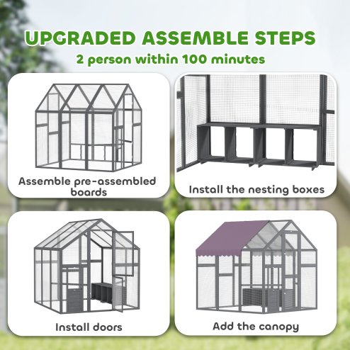 PawHut Chicken Run, Large Wooden Walk In Chicken Coop with Waterproof Cover, Split Door, 2 Nesting Boxes, 2 Roosting Bars, Poultry Hen Cage for 6-8 Chickens, Ducks, Geese, Rabbits, 1.7 x 1.8 x 1.8 m