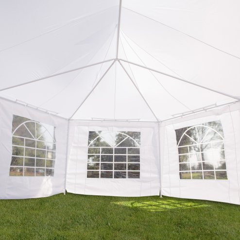 Outsunny 8 Sides Octagonal Garden Gazebo Marquee Party Tent Wedding Canopy Outdoor Heavy Duty Metal Frame (6.8m x 5m) - White