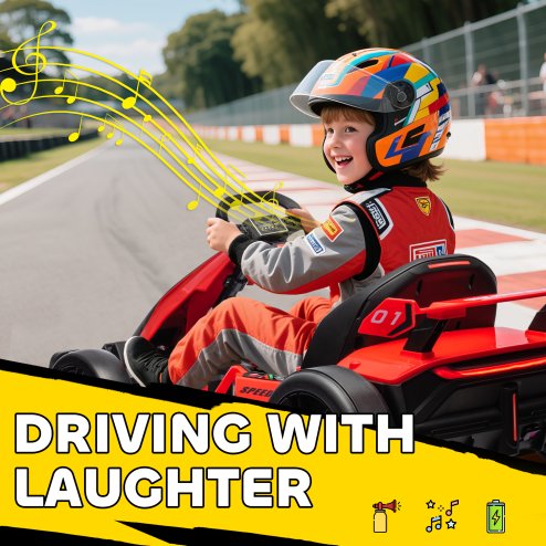 HOMCOM 24V Electric Go Kart for Kids, Ride On Racing Kart with Adjustable Seat, Battery Powered Drifting Ride On Car with Music, Light, Slow Start, Button Start, Horn, for 6-12 Years, Red
