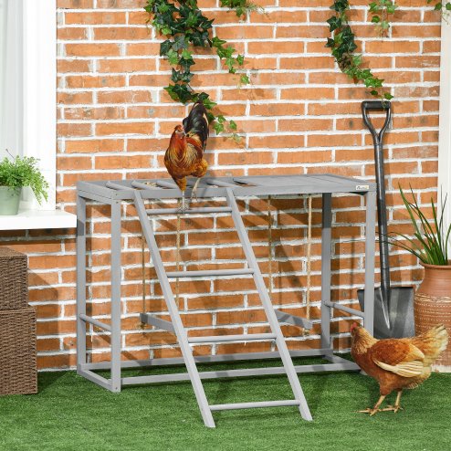PawHut Chicken Activity Play with Swing Set, Wooden Chicken Coop Accessory with Multiple Chicken Perches & Hen Ladder for 3-4 Chickens, Grey