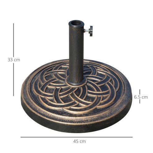 Outsunny 11.5kg Garden Parasol Base, Round Heavy Duty Umbrella Stand Holder, Resin Parasol Stand for 38mm or 48mm Outdoor Umbrella Poles, Bronze Tone