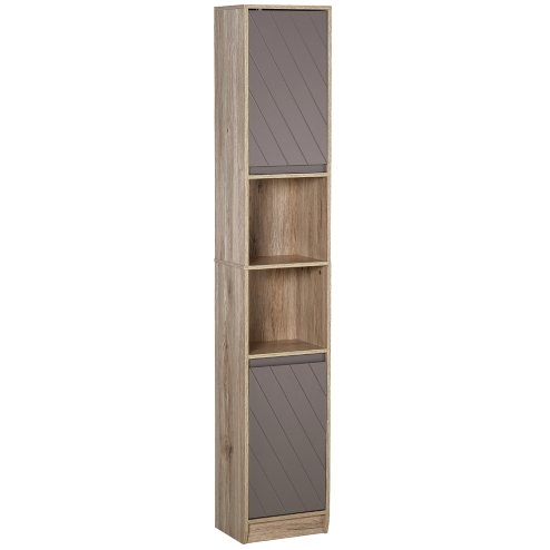 HOMCOM Narrow Bathroom Cabinet, Slim Bathroom Storage Unit with Open Compartment, Freestanding Storage Cupboard with Adjustable Shelves for Small Spaces, 30 x 24 x 170 cm