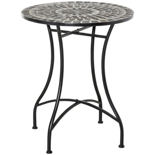 Outsunny 60 cm Mosaic Garden Table, Small Round Outdoor Side Table with Ceramic Top, Plant Stand for Patio, Balcony, Grey and Green