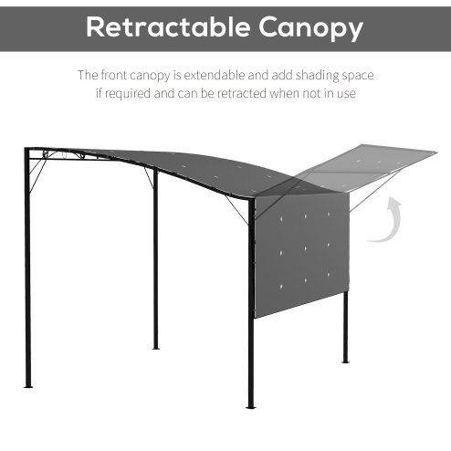 Outsunny 3 x 2.5m Patio Metal Gazebo Door Window Awning Wall Mount Canopy Outdoor Sunshade with Extended Shelter Charcoal Grey