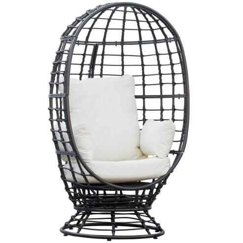 Outsunny 360?? Swivel Egg Chair, Garden Rattan Swivel Chair with Thickened Cushion and Pillow, 150 KG Capacity for Indoor Outdoor, Balcony, Patio, Black