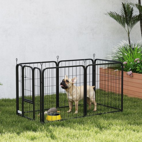 PawHut Dog Pen, 6 Panel Puppy Pen, Steel Dog Playpen, for Small Breeds, 60cm Tall, Black