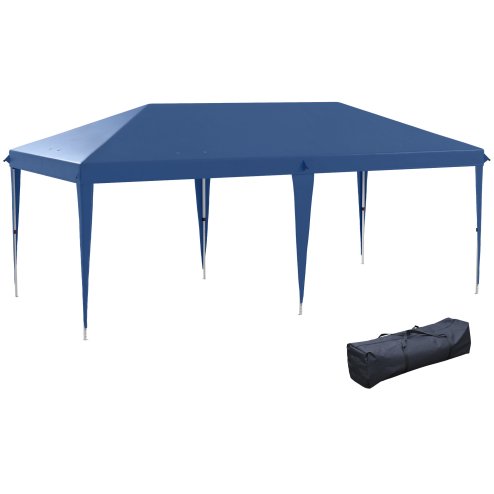 Outsunny Pop Up Gazebo 3 x 6m, Foldable Canopy Tent, Height Adjustable Wedding Awning Canopy w/ Carrying Bag, Blue