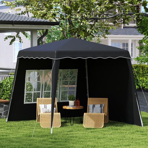 Outsunny 2.4 x 2.4m Pop Up Gazebo Canopy Tent with 2 Sidewalls and Carry Bag, Height Adjustable, UV50+ Party Tent Event Shelter for Garden, Patio, Black