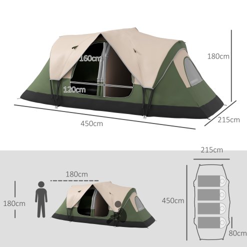 Outsunny 2 Bedroom Camping Tent for 6-8 Man, Large Family Tent with 2000mm Waterproof Rainfly and Screen Panels, Portable with Bag, for Fishing Hiking Festival, Dark Green