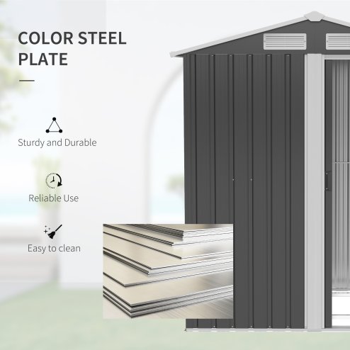 Outsunny 5ft x 4ft Garden Shed, Metal Tool Storage Shed with Sliding Door, Sloped Roof and Foundation Kit for Garden, Patio, Lawn, Grey