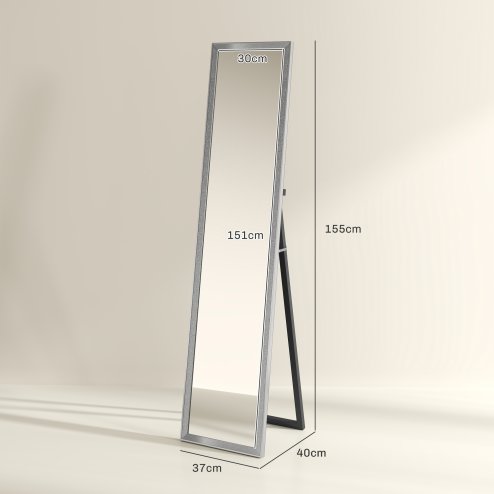 HOMCOM Full Length Mirror, 37 x 157cm Wall Mounted, Leaning, Free Standing Mirror, Framed Full Body Mirror for Living Room, Bedroom, Silver