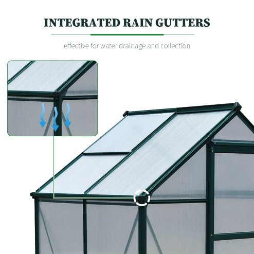 Outsunny 6 x 4ft Polycarbonate Greenhouse, Large Walk-In Green House with Slide Door and Window, Garden Plants Grow House with Aluminium Frame and Foundation, Dark Green