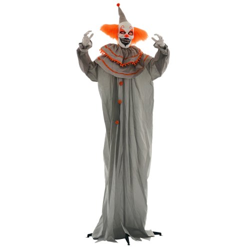 HOMCOM 183cm Orange Classic Clown Outdoor Halloween Decoration, Halloween Animatronic with Sound Activated, Light Up Eyes, Sound Effects, Animated Prop for Haunted House