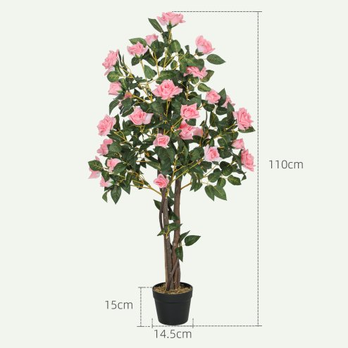 HOMCOM Set of 2 Decorative Artificial Plants, Faux Silk Rose Trees in Pot, Fake Plants for Home Indoor Decor, 110?cm, Pink