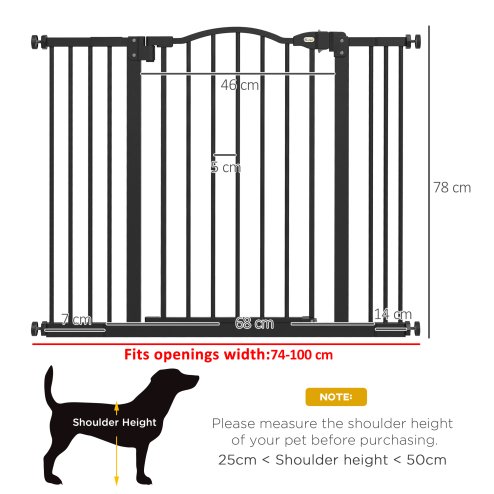 PawHut Pressure Fit Dog Stair Gate No Drilling Safety Gate Auto Close for Doorways, Hallways, 74-100cm Adjustable, 78cm Tall, Black